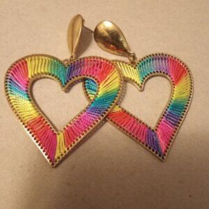 Rainbow Heart Thread Earrings